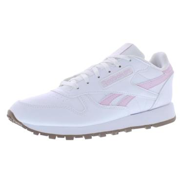 Imagem de Reebok Tênis feminino clássico SP vegano de couro sintético com cadarço e treino, Calçado branco/rosa pixel/branco, 40