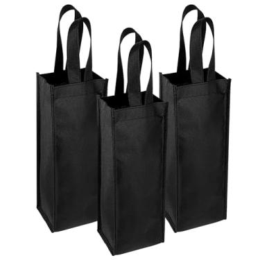Imagem de 10 x 13 x 13 cm, saco de vinho preto único, 3 peças, não tecido, garrafa única, sacola de vinho, reutilizável, de tecido não tecido, reutilizável para festa, casamento, festa de casamento, vinhos