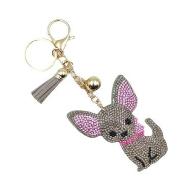 Imagem de Chaveiro De Cristal Dourado Em Forma De Cachorro Chihuahua Para Mulher