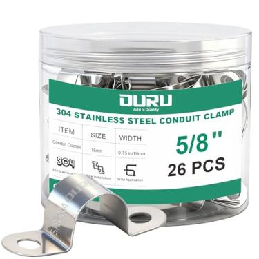 Imagem de OURU Braçadeira de conduíte 304 de aço inoxidável 304 de 26 peças, braçadeira de tubo de metal rígido, alça de tubo de 2 furos para automóvel, fios e tubos
