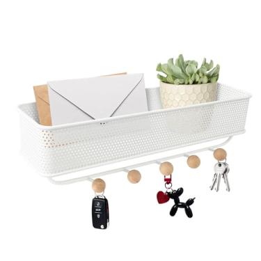 Imagem de Porta-chaves de Parede, Suporte Multifuncional de Parede com 5 Ganchos, Branco