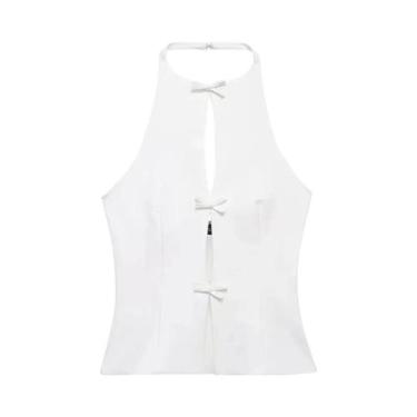 Imagem de Top Cropped Sem Mangas Com Decote Costas Nuas E Detalhes Em Strass Pre