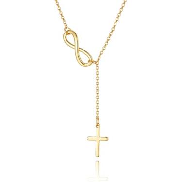 Imagem de WanLike Colar com cruz de ouro, pingente de fé, corrente delicada banhada a 14 K - joia de cruz religiosa para mulheres, Medium, latão/titânio, Sem Pedra Preciosa