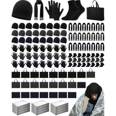 Imagem de 144 peças de suprimentos de pacote de cuidados para sem-teto gorro de inverno a granel cobertores de emergência meias luvas cachecol saco para doação unissex