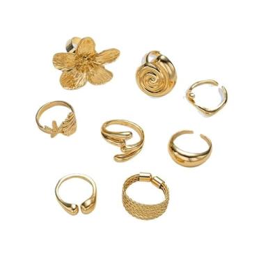 Imagem de Anéis de ouro grossos para mulheres, anéis de compromisso de noivado de casamento, conjunto de anéis empilháveis florais, presentes de joias modernas para mulheres, anéis de ouro modernos, Medium