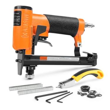 Imagem de KAMSIN KN7116SG Grampeador pneumático de estofamento de calibre 22 disparo contínuo com rolo guia, coroa de 9,5 cm, grampeador de fio fino de comprimento da perna de 1/4 a 5/8 polegadas para móveis e