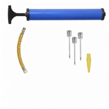Imagem de Bomba de Ar Manual com Kit de Bicos, Azul, 24cm, para Bolas de Futebol, Vôlei, Basquete e Piscina