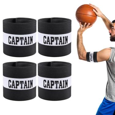 Imagem de 4 braçadeiras de capitão, braçadeiras de capitão, braçadeira preta ajustável para capitães de futebol, rúgbi e basquete, para time de vôlei de futebol juvenil adulto (preto)