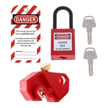 Imagem de harayaa Kit de bloqueio e etiquetagem de disjuntor, ferramenta de travamento, fácil de instalar, proteção elétrica, trava compacta e com chaves
