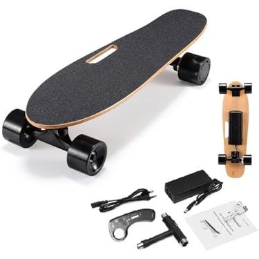 Imagem de Skate Elétrico, Longboard Elétrico De 350 W Com Controle Remoto, Velocidade Máxima De 22 Km, Alcance De 8 Km, 3 Velocidades Ajustáveis, Carga Máxima De 80 Kg