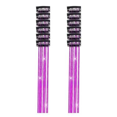 Imagem de KiBcsLic 12x Apliques de Cabelo Brilhantes e Resistentes ao Calor, 50cm, com Mechas Cintilantes, Ideais para Lembrancinhas, Casamentos, Fantasias e Shows, Roxo Escuro