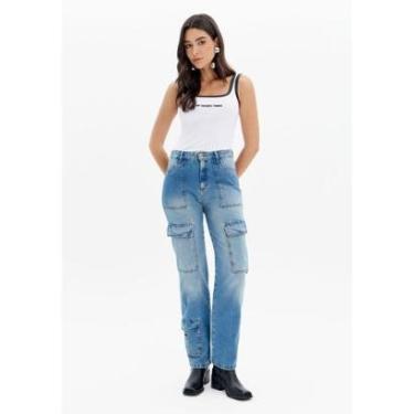 Imagem de Calça Jeans Reta com Bolso Cargo-Feminino