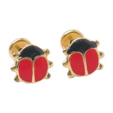 Imagem de Brinco Baby Joaninha em Resina Média Folheado a Ouro - Várias Cores - 