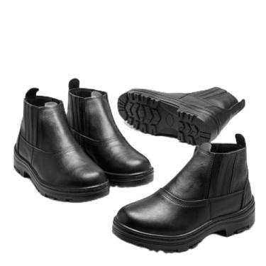 Imagem de Bota Coturno Masculina de Trabalho e Segurança com Biqueira de PVC, Preta, Kit 2 Pares com Palmilha em Gel