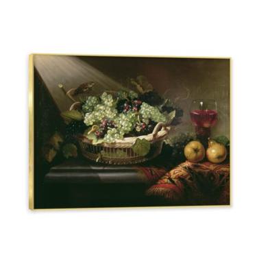 Imagem de NHLDZYH Moldura dourada. Tela de frutas botânica vintage, impressão de estilo de pintura a óleo vintage, decoração de jantar de fazenda country, pronta para pendurar. B15. 40 x 50 cm