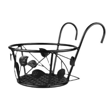 Imagem de Cesta de pendurar ao ar livre para plantas prateleiras de ferro cerca varanda vasos de flores redondos suporte de plantador pendurado decoração de jardim (preto)