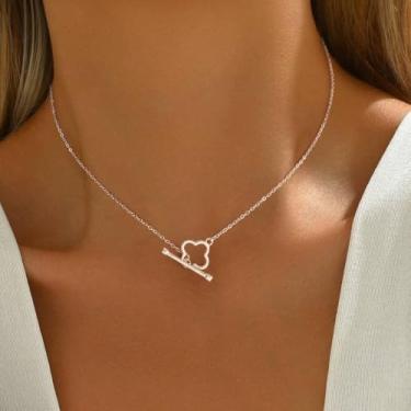 Imagem de 1 colar de trevo de quatro folhas, um palito, presente elegante para senhora, joias modernas, colares femininos elegantes, presentes de Natal finos, Silver, Cobre, Sem Pedra Preciosa