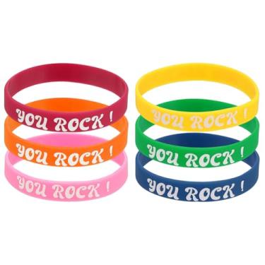 Imagem de PATIKIL 6 pulseiras motivacionais You Rock, pulseiras personalizadas com texto, pulseiras de silicone, pulseiras de borracha personalizadas para exercícios físicos, exercícios, basquete, multicolorido