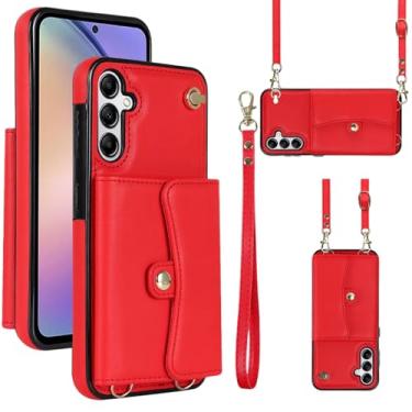 Imagem de Capa carteira para Samsung Galaxy A35 5G com compartimentos para cartões e proteção RFID, capa fólio de couro fina com alça de pulso, suporte e proteção contra quedas de corpo inteiro para mulheres e