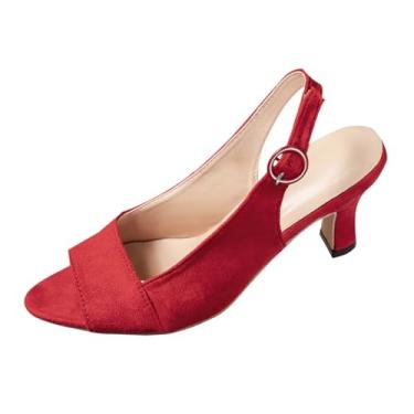 Imagem de Sandálias de bico fino fechado de salto alto para mulheres, estilo casual primavera verão, Vermelho, 38