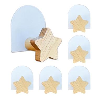 Imagem de Yisiziyo Ganchos de parede infantis para quarto, base de metal em forma de arco com ganchos fofos de madeira de faia, 2 métodos de instalação com adesivo 3M ou cola de tubo, proteção de parede sem