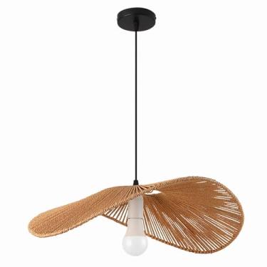 Imagem de Lustre retrô E27, luminária pendente vintage rústica para sala de jantar, sala de estar, ilha de cozinha, altura ajustável de 120 cm, cúpula de corda de cânhamo (50 cm).