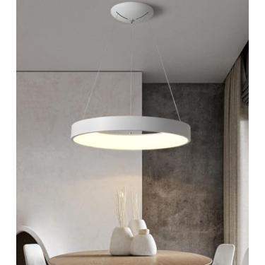 Imagem de Luminária pendente redonda moderna de LED, dimerizável com controle remoto, 3000K-6500K, luminária de teto ajustável em altura para sala de jantar, sala de estar, escritório, sala de jantar