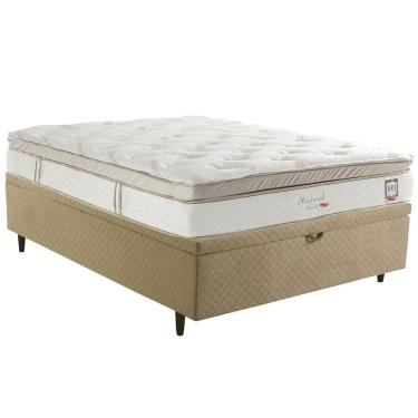 Imagem de Cama Box Baú Casal, Molas Ensacadas Herval Channel Bambu 79x138x188 cm, Suede Bege