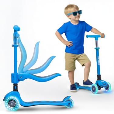 Imagem de Skidee Patinete 2 em 1 para crianças com assento ajustável e guidão – dobrável, leve, 3 rodas com iluminação LED, freio traseiro, montagem rápida – scooter infantil para crianças a partir de 3 anos