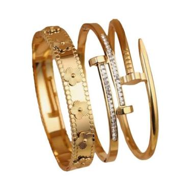 Imagem de Pulseira De Unha Feminina Em Aço Inoxidável Banho De Ouro 18K Com Zirc