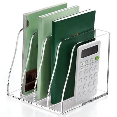 Imagem de Suporte de pasta de arquivo de acrílico transparente – 4 compartimentos verticais para mesa, porta-revistas verticais para escritório/casa/sala de aula, lojas de documentos, tablets, revistas, livros
