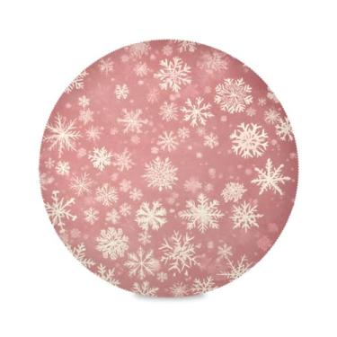 Imagem de STAYTOP Lindos jogos americanos redondos de flocos de neve de Natal, 6 peças, tapetes de mesa antiderrapantes fáceis de limpar para casa, cozinha, churrasco, festa, decoração de mesa