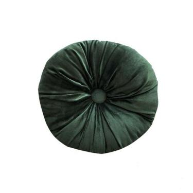Imagem de Almofada Veludo Decorativa Redonda com Botão 45cm Verde Musgo - AMOFAD