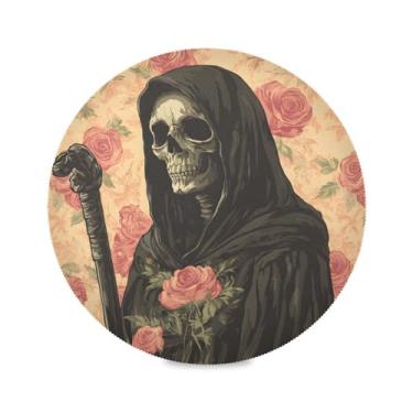 Imagem de STAYTOP Jogo americano redondo com padrão rosa, 6 peças, tapetes de mesa antiderrapantes fáceis de limpar para casa, cozinha, churrasco, festa, decoração de mesa