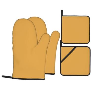 Imagem de Conjunto de luvas de forno impressas amarelo esmaltado, conjunto de 4 peças adequado para grelhar, cozinhar e assar