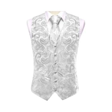 Imagem de Conjunto Masculino De Colete De Seda, Gravata, Lenço De Bolso E Abotoa