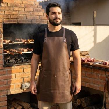 Imagem de Avental Churrasqueiro Couro Legítimo Gourmet Marrom Cafe - CARMISINI