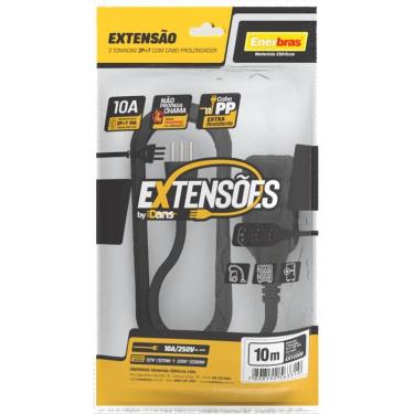 Imagem de Extensão 3 Tomadas 2P+T 10A Preto 10 Metros Bivolt Enerbras