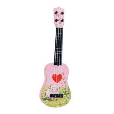 Imagem de harayaa Ukulele de brinquedo infantil com 4 cordas, instrumento musical de 42 cm (16,5 polegadas), ideal para meninos, meninas e crianças pequenas. Ótimo, Rosa