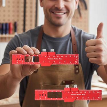 Imagem de Régua de madeira de 160 mm, régua de medição de precisão com guia ajustável e referência de 45 graus, régua de layout multiuso para marcenaria, uso em oficina e marcação métrica