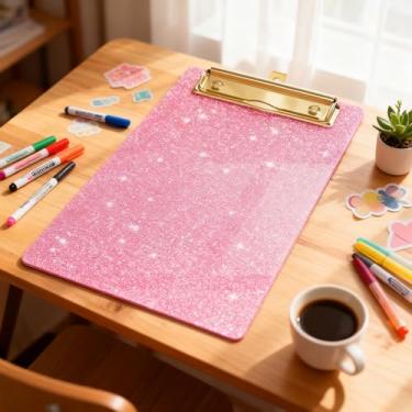 Imagem de Prancheta de glitter para sala de aula, placa de clipe de acrílico holográfico com clipe de metal dourado, suporte tamanho carta A4