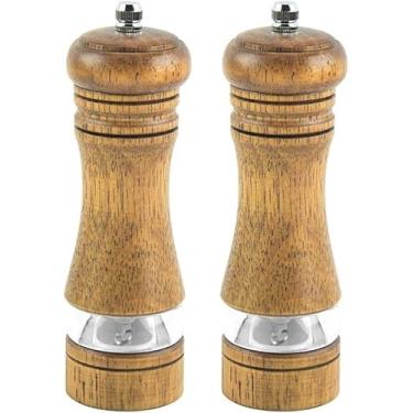 Imagem de Moedor de sal e pimenta de madeira com suporte de madeira conjunto de moedor de pimenta manual rotor de cerâmica ajustável moedor de especiarias (cor: B) (A)