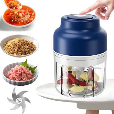 Imagem de Picador elétrico de alho 2026 Upgrade Mini, picador de alho pequeno de 320 ml com 6 lâminas de aço inoxidável, picador portátil recarregável sem fio para cebola, pimenta, gengibre, nozes, carne e