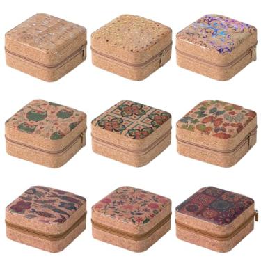 Imagem de VelluraCove Pacote com 9 caixas de joias de viagem, presentes para Pooja, dama de honra, mini estojo de viagem, caixas de joias a granel, organizador pequeno de armazenamento de brincos