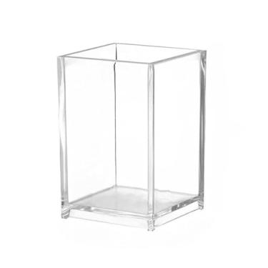 Imagem de Porta-lápis de acrílico transparente, suporte de pincel de maquiagem transparente, acessórios de mesa de acrílico, organizador de papelaria para acessório de mesa de escritório (transparente)