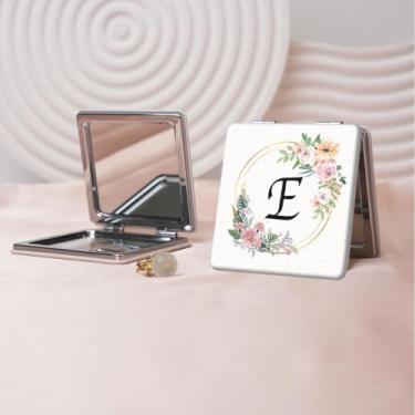 Imagem de Espelho de maquiagem portátil Flower Alphabet Series, mini espelho portátil dobrável, espelho de contorno quadrado portátil de dupla face, adequado para todos em qualquer ocasião