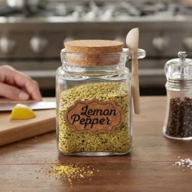 Imagem de Porta Temperos Condimento Vidro Tampa Hermético Colher Bambu Lemon Pepper 310ml