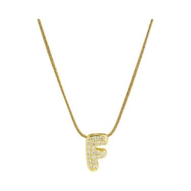 Imagem de Colar Feminino Banhado a Ouro Com Letra Inicial, Pingente De Zircônia 