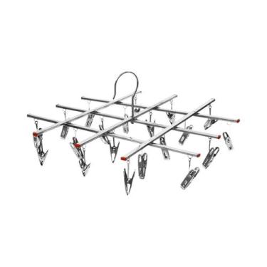 Imagem de Varal Dobrável De Aço Inoxidável Com 35 Ganchos Giratórios À Prova De 