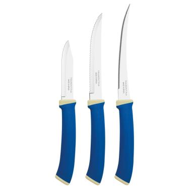Imagem de Jogo de Facas Tramontina Felice com Lâminas de Aço Inox e Cabos em Polipropileno Azul 03 Peças